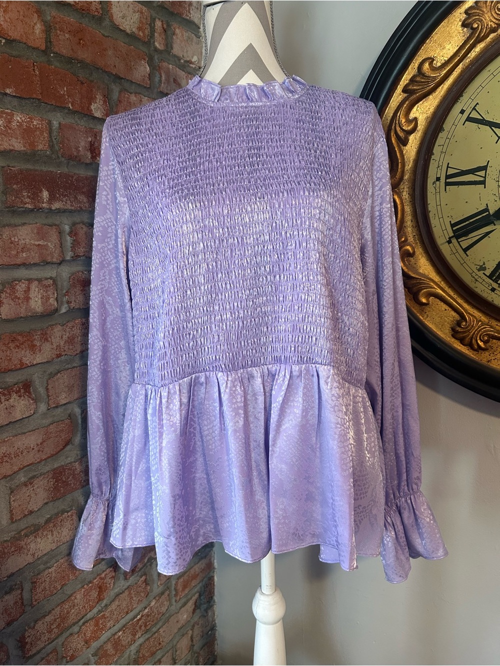 Scoop • Smocked Peplum Long Sleeve Top NWT